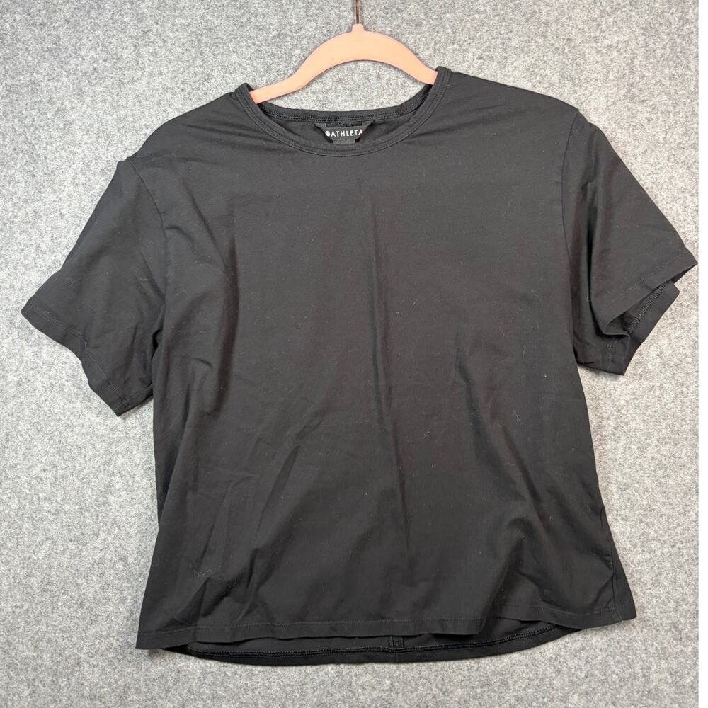 Athleta Cropped Boxy Fit Black Short Sleeve Relaxed Crew Neck T Shirt Size M